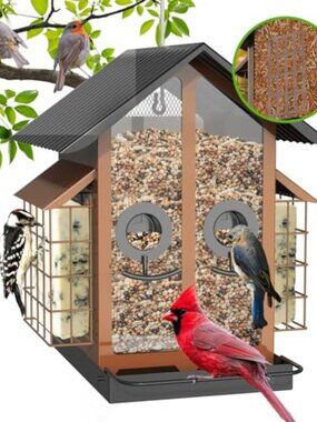 New Bird Feeders for Outdoors, Metal Bird Feeder with Double Suet Cage Weatherpr